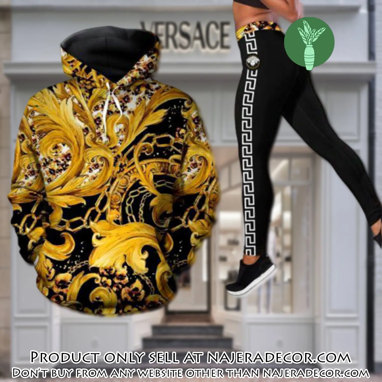 Gianni versace gold hoodie legging set luxury for women njr2610999